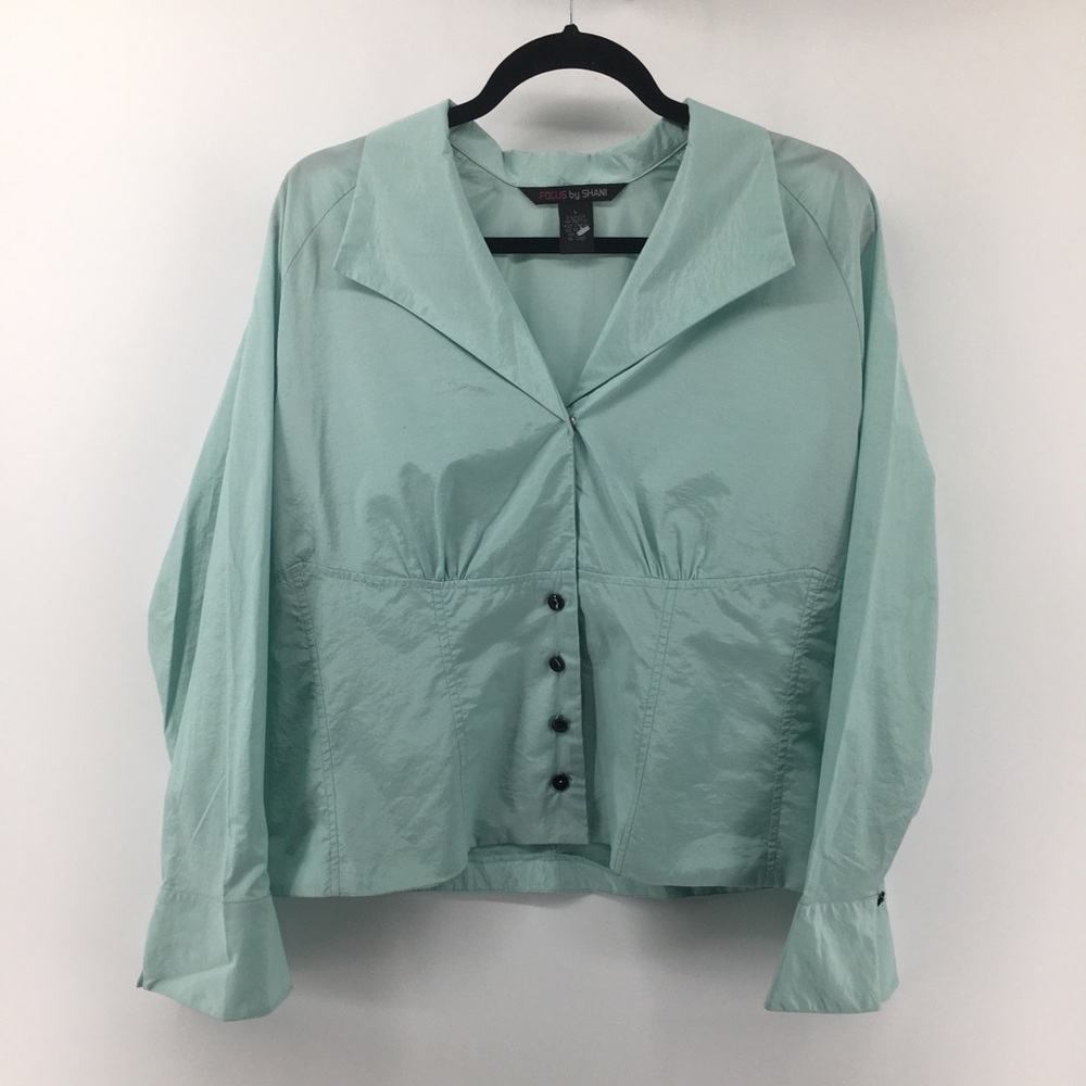 Focus By Shani Green Button Down Blouse NWOT